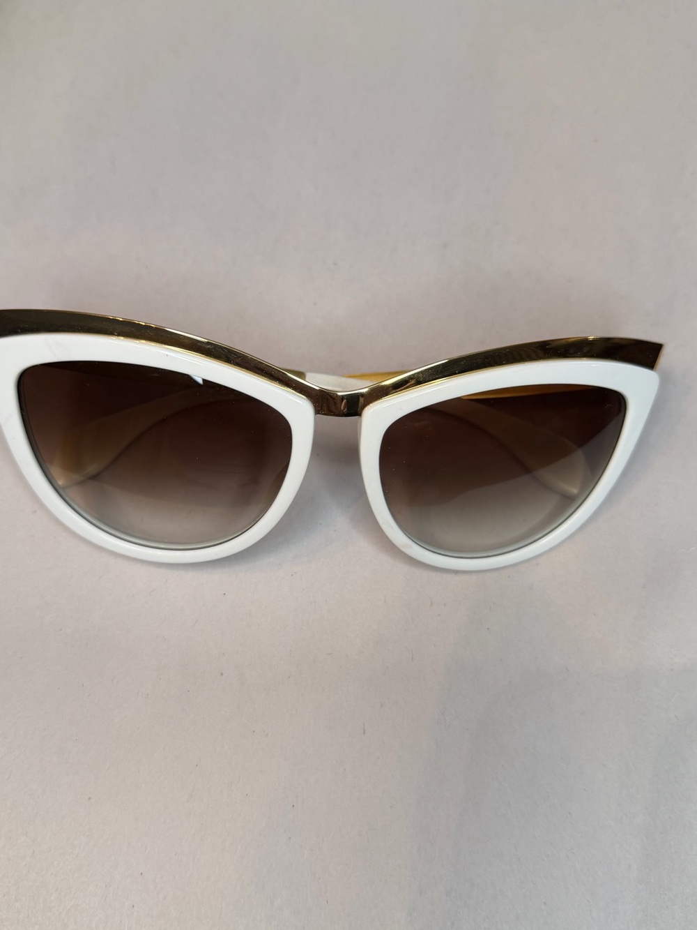 White Cat Eye Sunglasses with Gold Trim